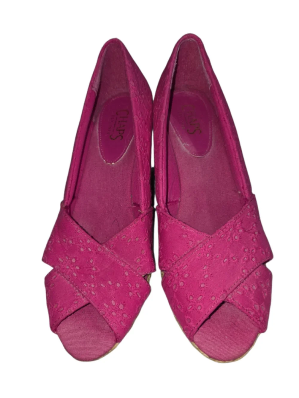 Women's size 9.5 Chaps Dakoda Pink Eyelet Espadrille Wedge Sandals